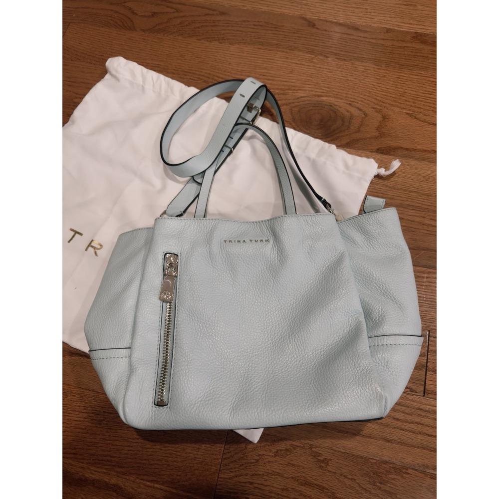 Trina Turk Aqua Pebbled Leather Medium Handbag Purse Satchel Dustbag Spring Bag